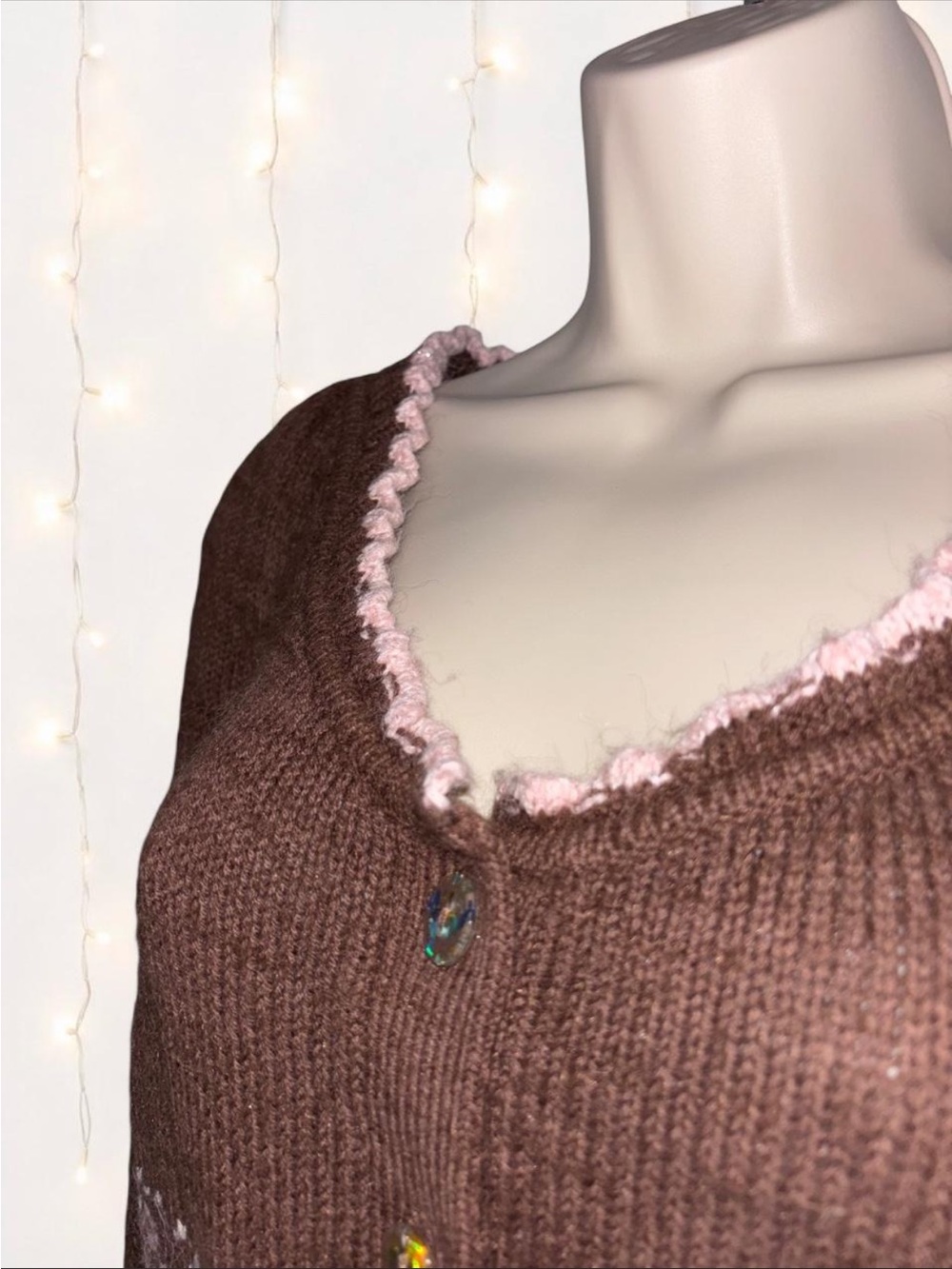 Kimchi Blue Brown Floral Trim Knit Cardigan Sweater - Women’s S - Picture 4 of 6